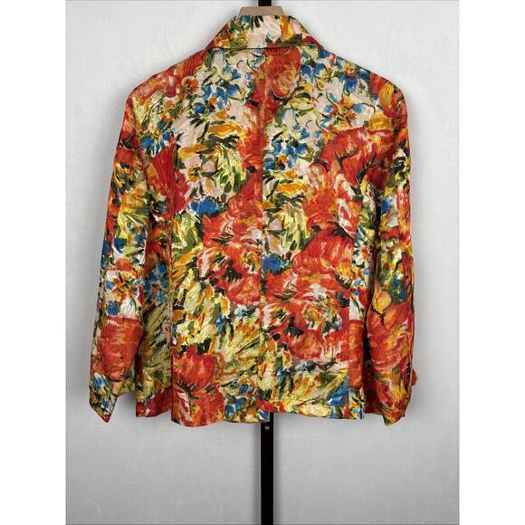 Chico's Silk Blend Blazer Jacket Womens Large 2 Floral Colorful Art to Wear - Picture 7 of 12
